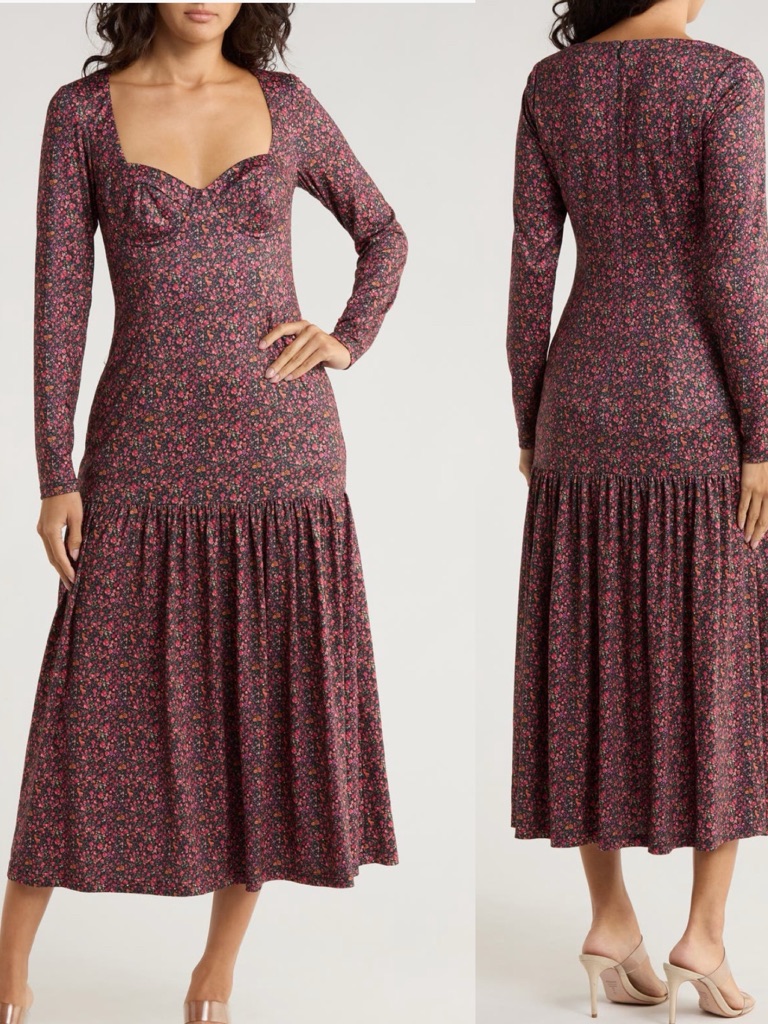 Anthropologie Hutch Chase Tiered Long Sleeve Floral Midi Cottage Dress M Nwt